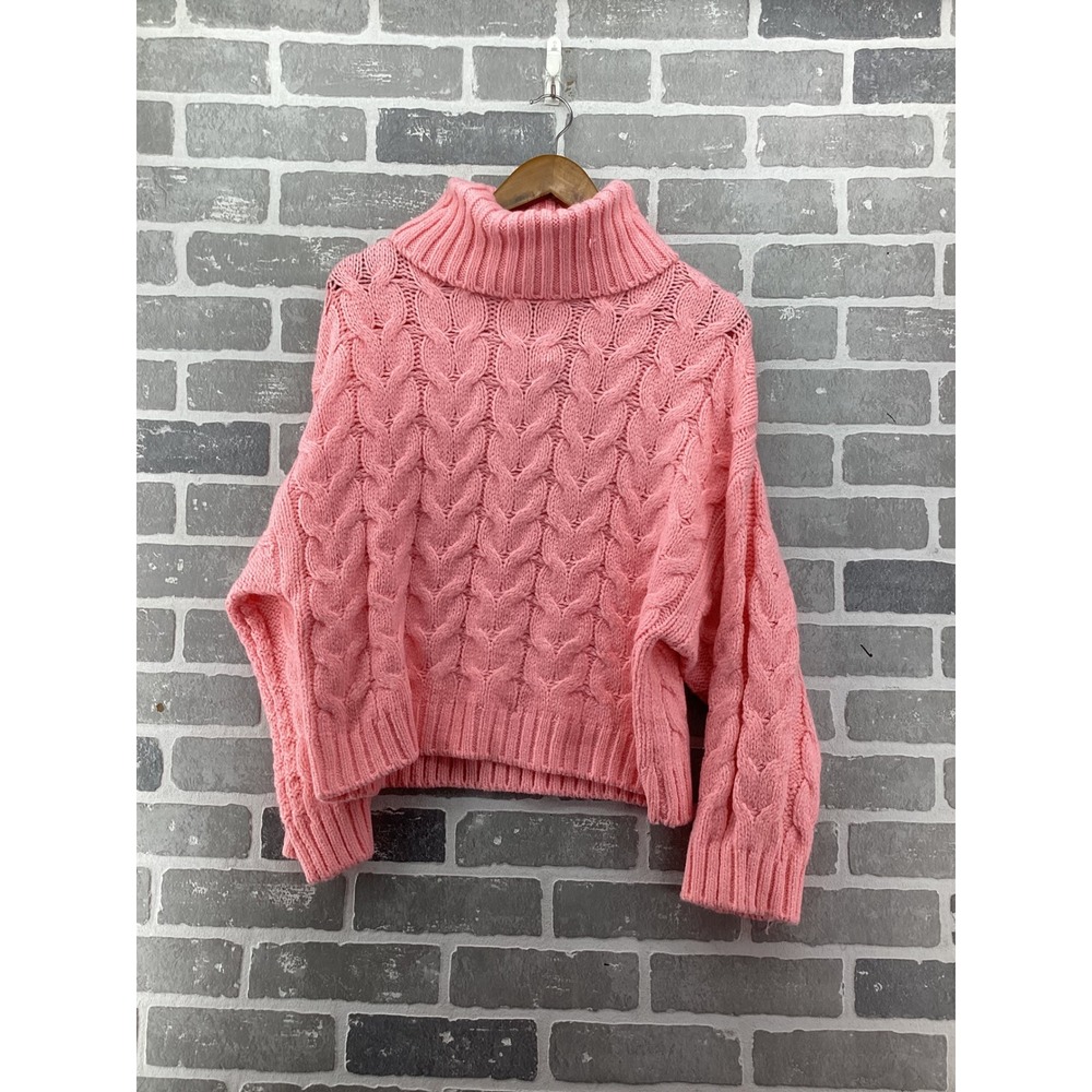Elie Elie Tahari Pink Cable Knit Turtleneck Sweater Womens Medium NEW